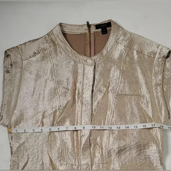 J. Crew Champagne Gold  Metallic Stealth High & Low hem  Shirt dress Sz 8 - Picture 7 of 10